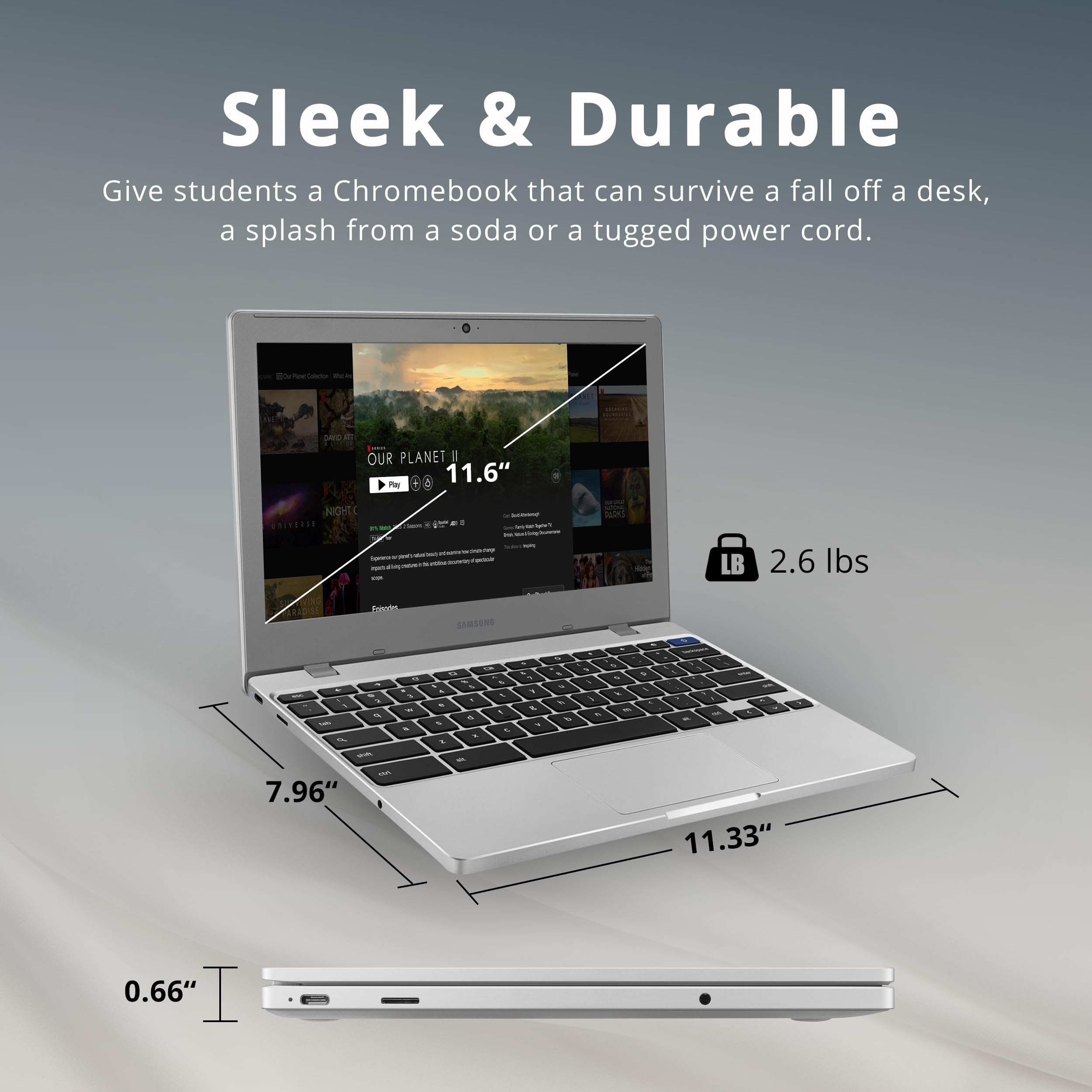 Samsung 2020 Chromebook 4 Laptop Computer 11.6" HD Display, Intel Celeron N4000 Processor, 4GB RAM, 16GB eMMC, HD Webcam, Intel HD Graphics, Chrome OS, Platinum Titan, 32GB Snow Bell USB Card