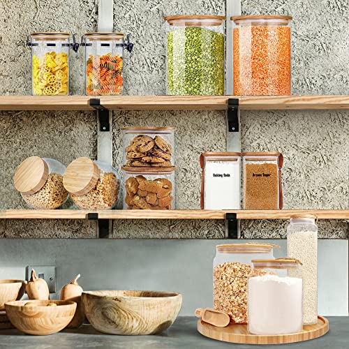 Square Glass food storage Containers with Airtight Lids, 2 Pack with 2 Wooden Spoon, Glass Jars with Wood Lids, Airtight Glass Canisters Sets with lids, Glass Coffee Storage Containers with Wood Lid
