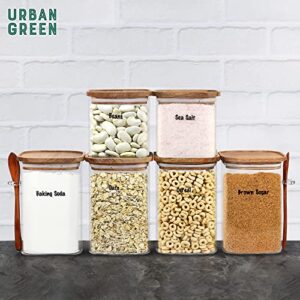 Square Glass food storage Containers with Airtight Lids, 2 Pack with 2 Wooden Spoon, Glass Jars with Wood Lids, Airtight Glass Canisters Sets with lids, Glass Coffee Storage Containers with Wood Lid