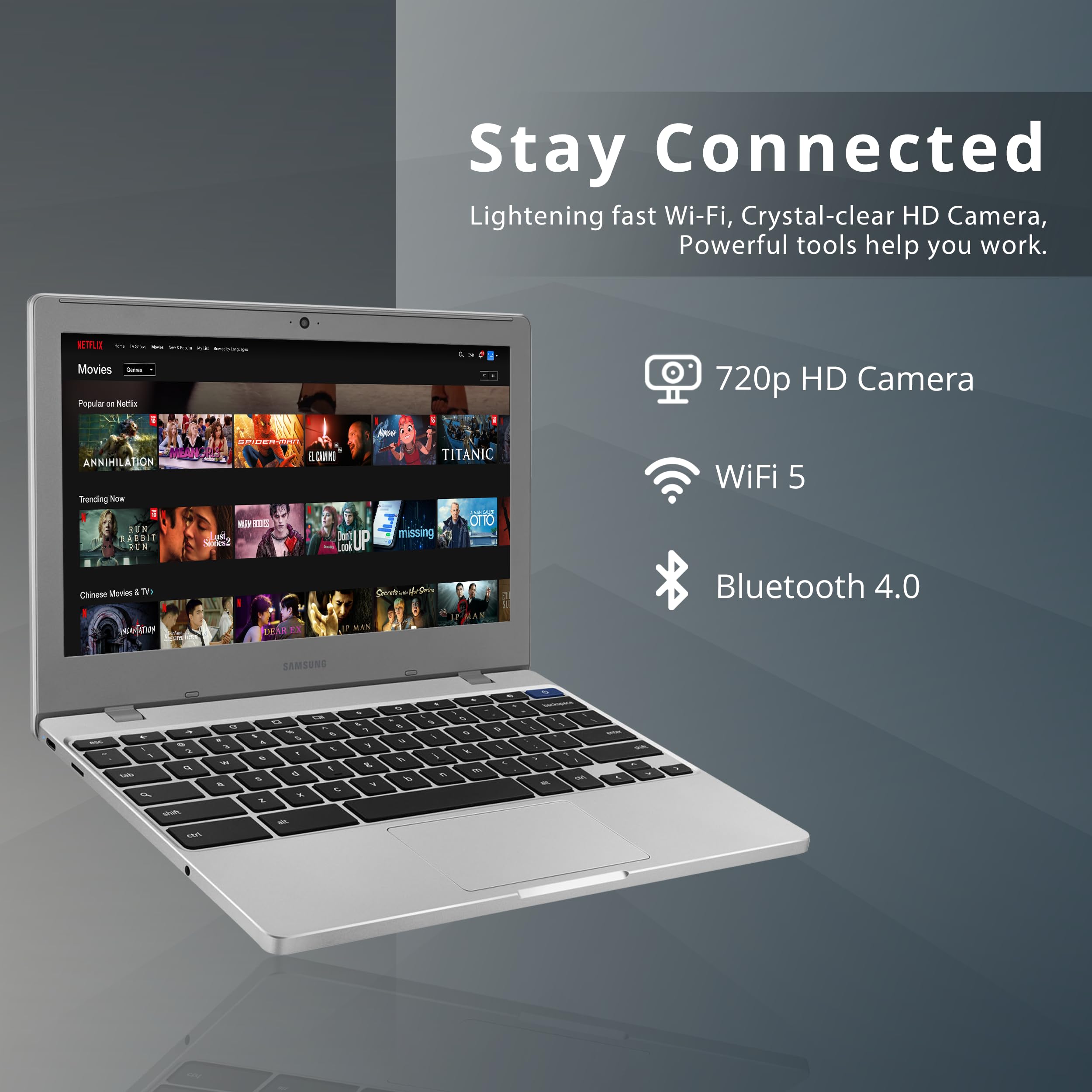 Samsung 2020 Chromebook 4 Laptop Computer 11.6" HD Display, Intel Celeron N4000 Processor, 4GB RAM, 16GB eMMC, HD Webcam, Intel HD Graphics, Chrome OS, Platinum Titan, 32GB Snow Bell USB Card