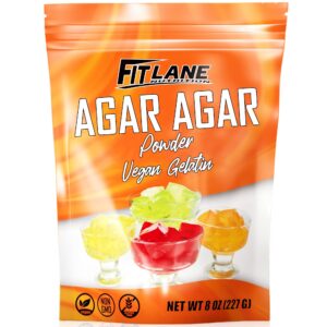 agar agar powder 8oz - vegan gelatin powder unflavored - for use in baking, vegan jello, diy petri dishes, as a thickener and gummy candy mixes – nutrient rich - by fit lane nutrition