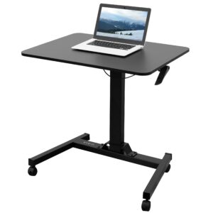 vivo mobile 32 inch pneumatic sit to stand laptop desk, rolling presentation cart, height adjustable ergonomic workstation with locking wheels, black, cart-v07b