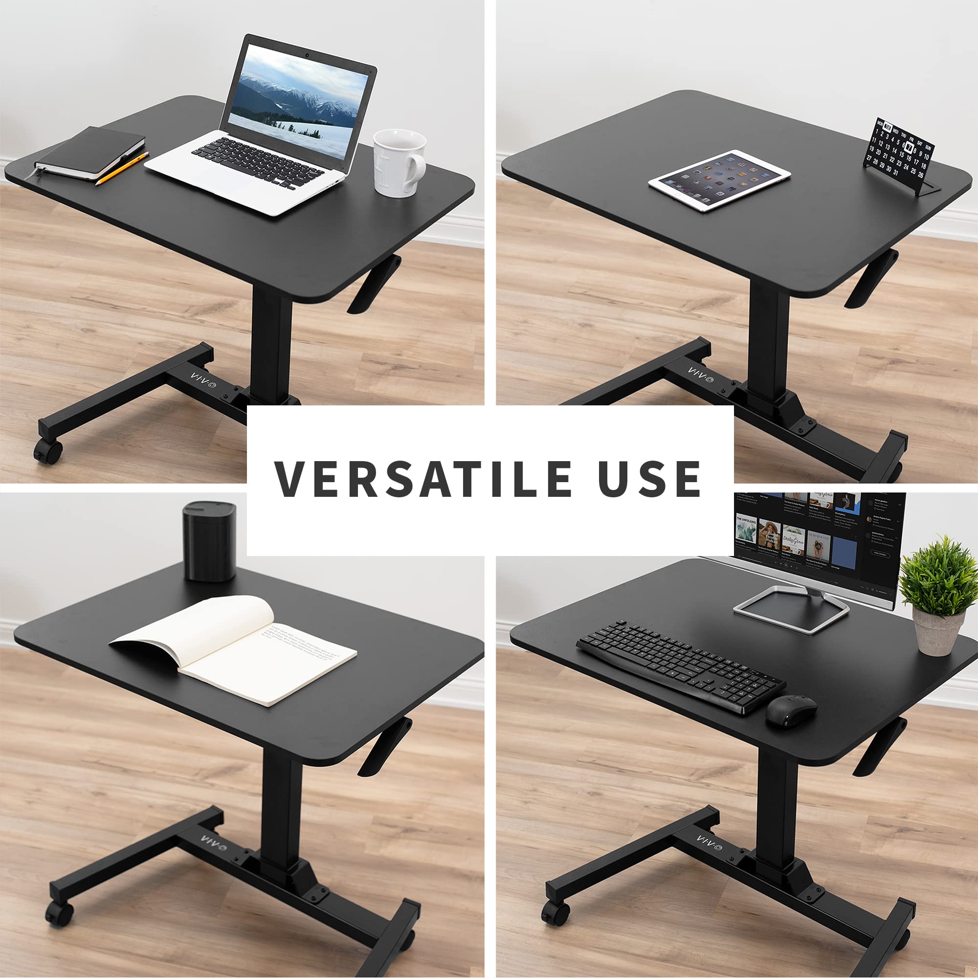 VIVO Mobile 32 inch Pneumatic Sit to Stand Laptop Desk, Rolling Presentation Cart, Height Adjustable Ergonomic Workstation with Locking Wheels, Black, CART-V07B