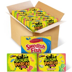 sour patch kids and swedish fish soft & chewy candy variety pack, 15 boxes
