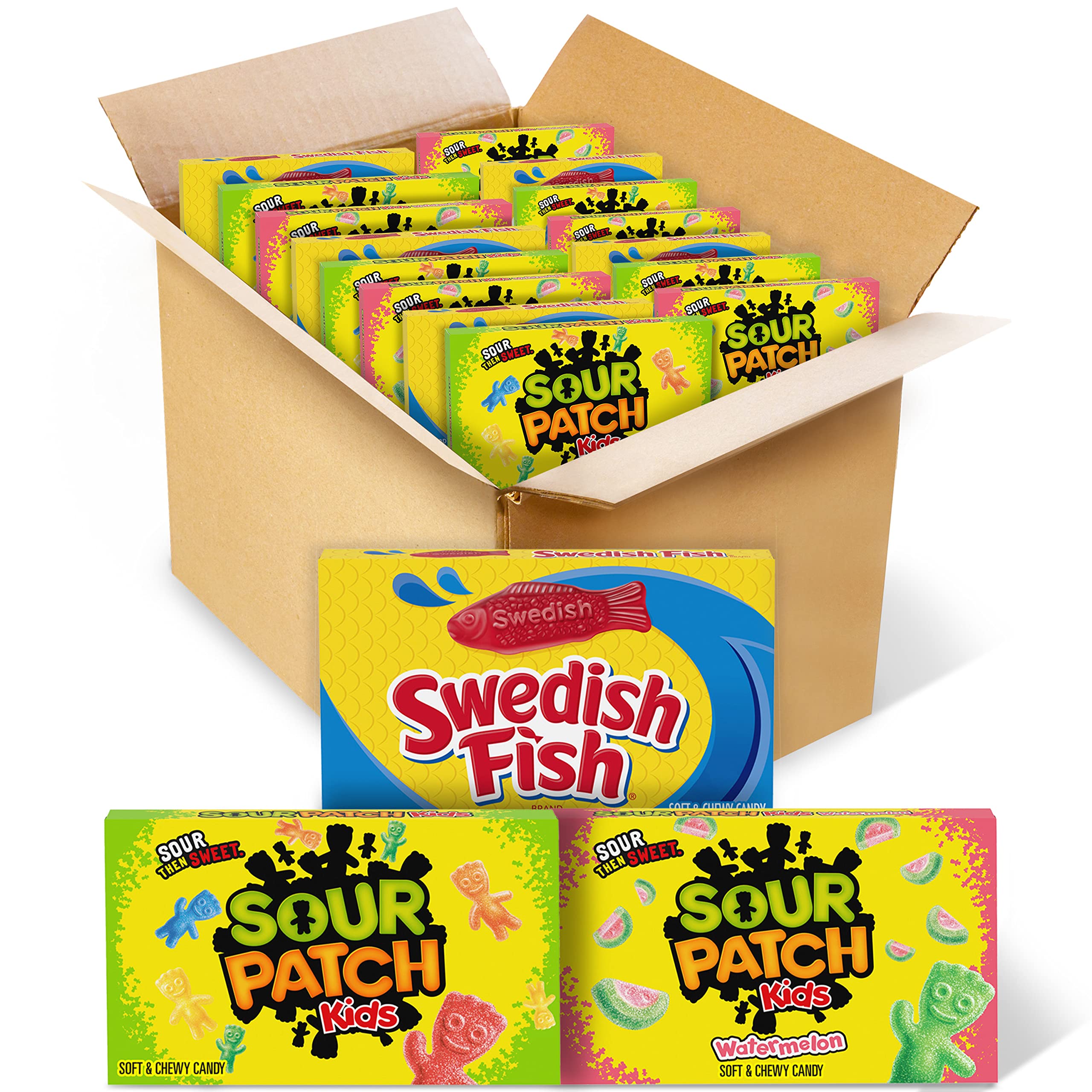 SOUR PATCH KIDS and SWEDISH FISH Soft & Chewy Candy Variety Pack, 15 Boxes