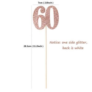 Sumerk 8 PCS 60th Birthday Centerpiece Sticks Rose Gold Glitter 60 Table Centerpieces Flower Toppers for Anniversary Birthday Party Decoration Supplies