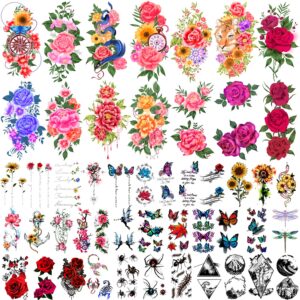 yazhiji 49 sheets temporary tattoos for women and men 3d extra large waterproof sexy flowers fake tattoo kits