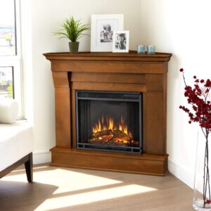 espresso finish electric corner fireplace by brown classic wood programmable