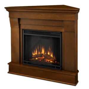 Espresso Finish Electric Corner Fireplace by Brown Classic Wood Programmable