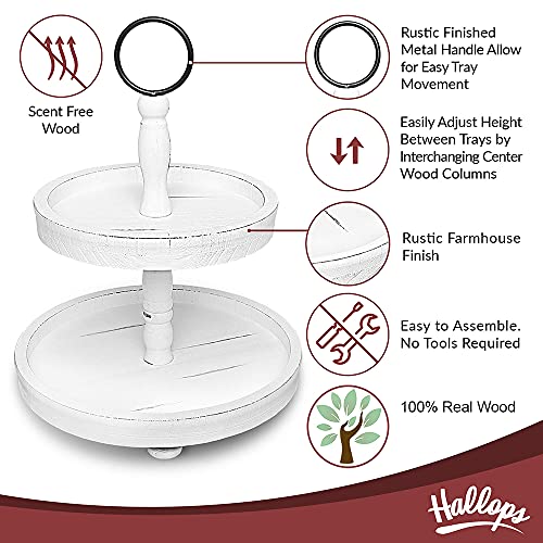 Hallops Wood 2 Tiered Tray | Rustic Farmhouse Decor | Rustic Serving Cake Stand | Galvanized Kitchen Table | Fall Decor | Food and Party Display(White)