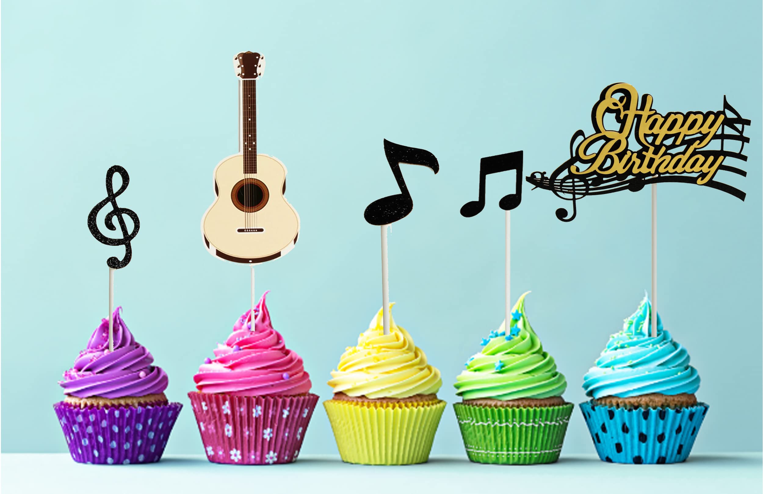 DIY Set of 9 Letters Happy birthday Cake Topper Cake Guitar Party Decorations