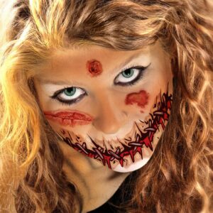 Aresvns Halloween Zombie Makeup Temporary Tattoos kit,30 sheets Clown Horror Mouth Tattoo Halloween face tattoo Sleeve Tattoos for adult and kids