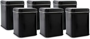 cornucopia square black metal tins (6-pack); for tea, gift boxes, and storage, 3-inch tall, 1-cup capacity