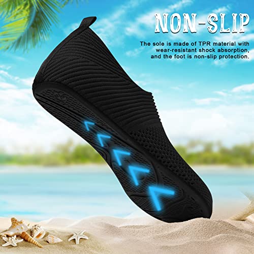 ANLUKE Womens Mens Water Sports Shoes Barefoot Quick-Dry Aqua Yoga Socks Slip-on (40/41, KBlack)