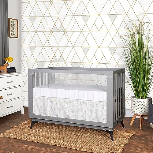 Evolur Acrylic Millennium 4-in-1 Convertible Crib I Modern Full Size Crib I Baby Crib I Easily Coverts to Toddler Bed & Dayday I Adjustable Mattress Support Base I Acrylic Slats I in Pebble Grey