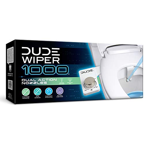 DUDE Wiper 1000 - Bidet Attachment - White Dual-Action Nozzle and Control Panel - Easy Installation - Fits Most Standard Toilets