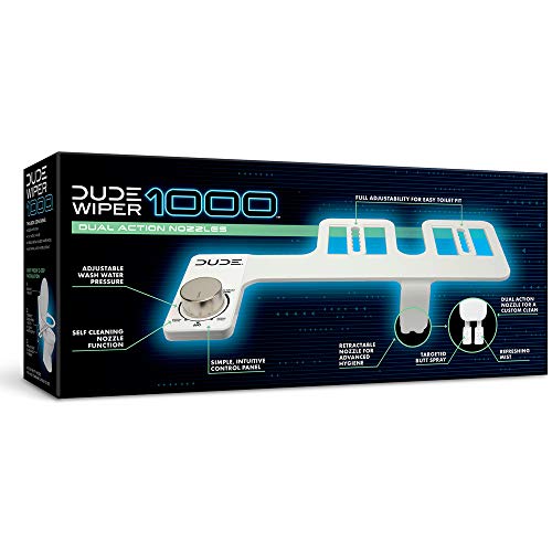 DUDE Wiper 1000 - Bidet Attachment - White Dual-Action Nozzle and Control Panel - Easy Installation - Fits Most Standard Toilets