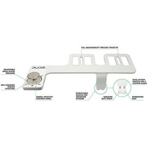 DUDE Wiper 1000 - Bidet Attachment - White Dual-Action Nozzle and Control Panel - Easy Installation - Fits Most Standard Toilets