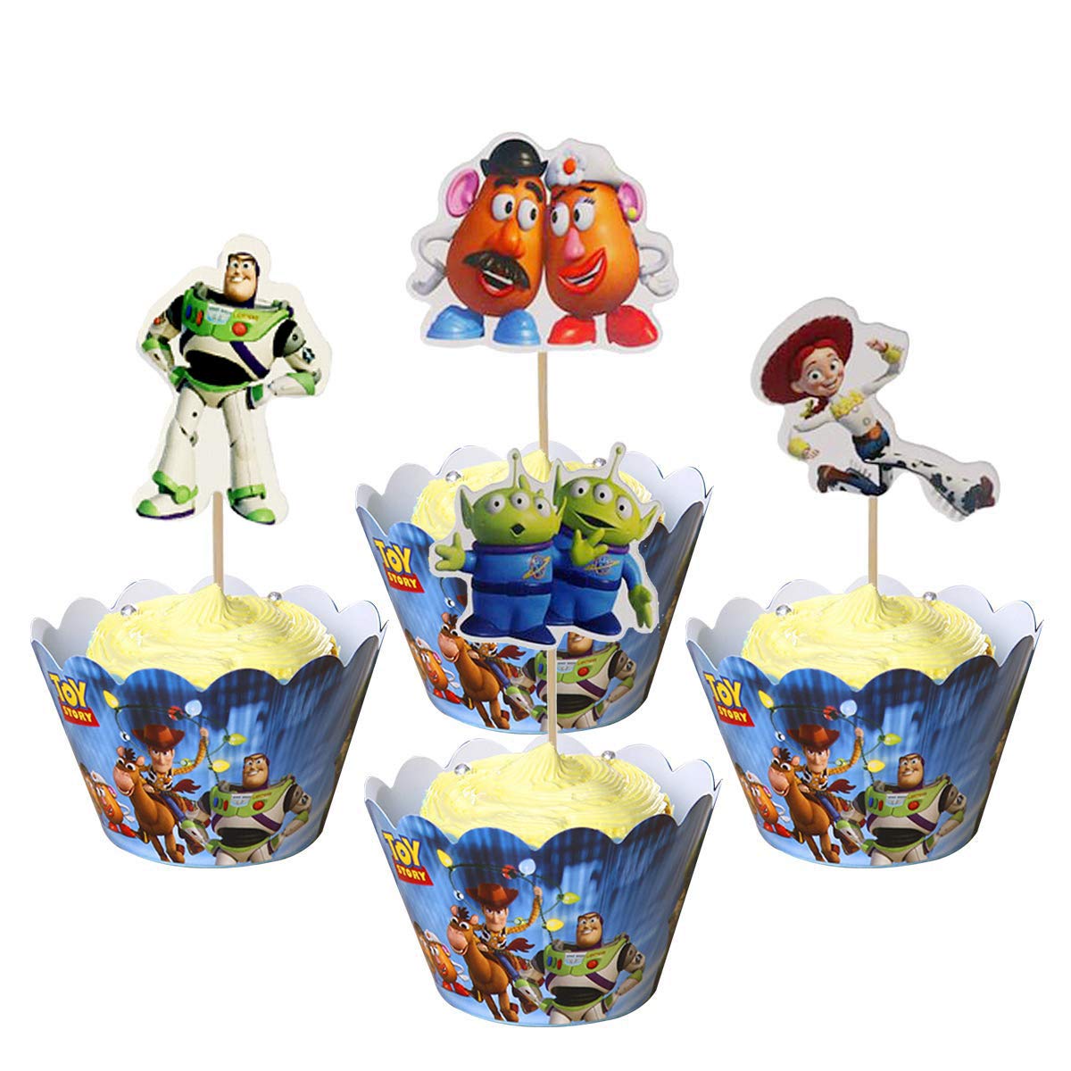 12pc Toy Story Cupcake Topper and Cupcake Wrapper Picks Boy Children Toy Story Party Decoration Kid's Birthday Party Decoration Supplies