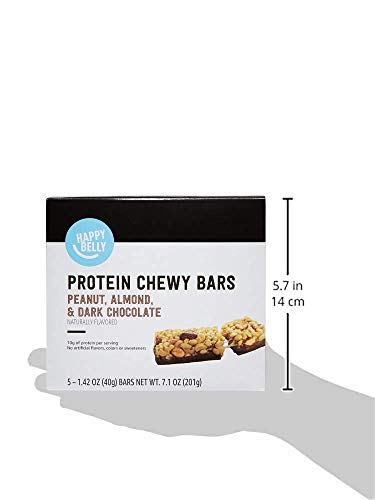 Amazon Brand - Happy Belly Protein Chewy Bars, Peanut Butter & Dark Chocolate, 30 Count (6 Packs of 5)