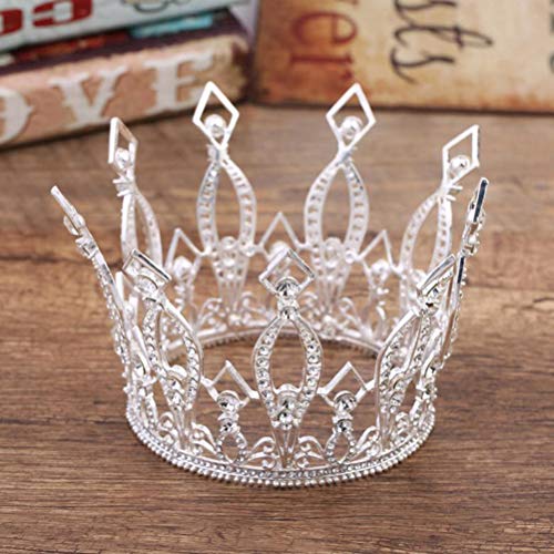 Crown Cake Topper Rhinestone Crystal Handmade Tiara Cake Decoration for Baby Shower Birthday Wedding Party Favors (Silver)