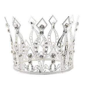 crown cake topper rhinestone crystal handmade tiara cake decoration for baby shower birthday wedding party favors (silver)