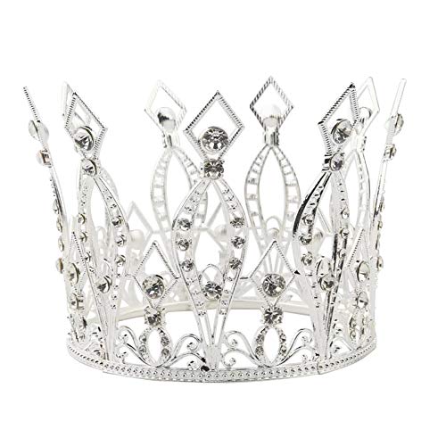 Crown Cake Topper Rhinestone Crystal Handmade Tiara Cake Decoration for Baby Shower Birthday Wedding Party Favors (Silver)