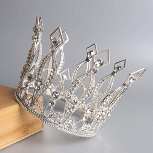 Crown Cake Topper Rhinestone Crystal Handmade Tiara Cake Decoration for Baby Shower Birthday Wedding Party Favors (Silver)