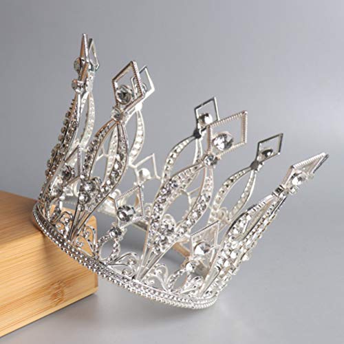 Crown Cake Topper Rhinestone Crystal Handmade Tiara Cake Decoration for Baby Shower Birthday Wedding Party Favors (Silver)