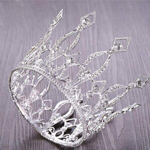 Crown Cake Topper Rhinestone Crystal Handmade Tiara Cake Decoration for Baby Shower Birthday Wedding Party Favors (Silver)