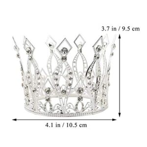 Crown Cake Topper Rhinestone Crystal Handmade Tiara Cake Decoration for Baby Shower Birthday Wedding Party Favors (Silver)