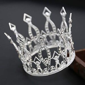 Crown Cake Topper Rhinestone Crystal Handmade Tiara Cake Decoration for Baby Shower Birthday Wedding Party Favors (Silver)