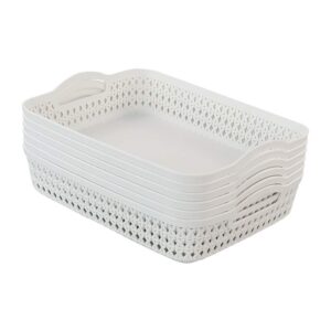 Callyne 6 Packs Large Plastic Storage Tray Baskets with Handles for Organizing, White