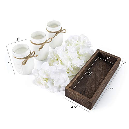 Mkono Mason Jar Centerpiece Decorative Wood Tray with 3 Painted Jars Farmhouse Kitchen Counter Decor for Coffee Table Dining Room Living Room Kitchen,White