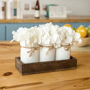 Mkono Mason Jar Centerpiece Decorative Wood Tray with 3 Painted Jars Farmhouse Kitchen Counter Decor for Coffee Table Dining Room Living Room Kitchen,White