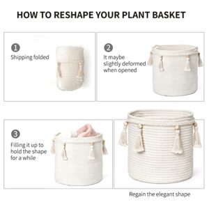 Mkono Macrame Decorative Cotton Rope Basket Boho Cute Woven Tassel Closet Storage Bins Organizer for Nursery,Baby Toys,Magazines, Potted Plants Cover,Living Room,Bedroom,Home Decor 11"x11",Small