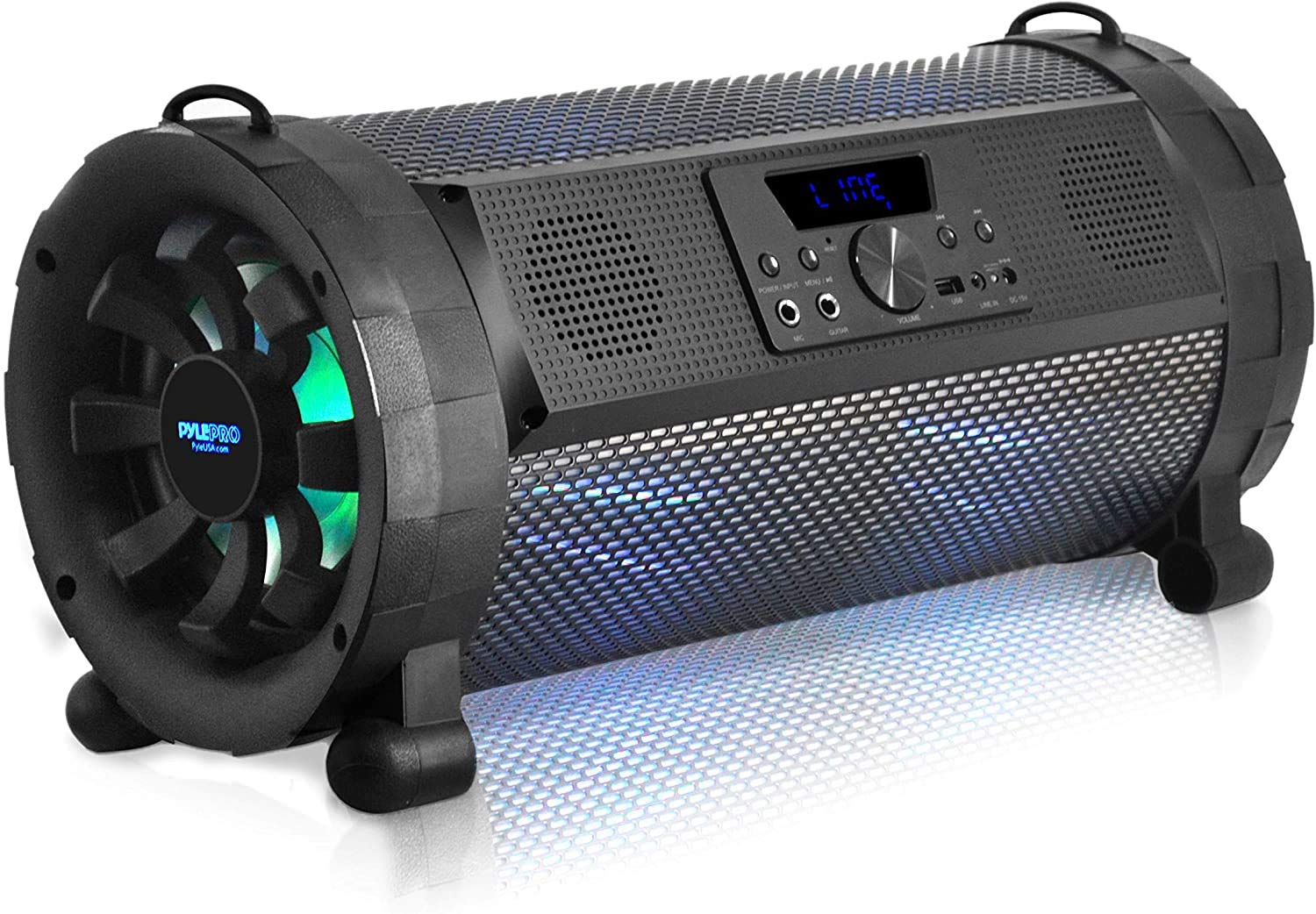 Pyle Wireless Portable Bluetooth Boombox Speaker - 500W 2.1Ch Rechargeable Boom Box Speaker Portable Barrel Loud Stereo System with Flashing LED, Digital LCD Display, AUX, USB, 1/4" Mic IN