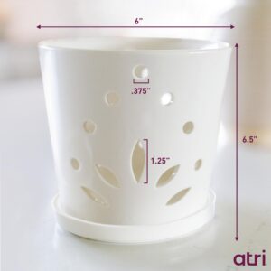 Atri Orchid Pot with Holes–6.5" Porcelain Indoor Orchid Planter–Large Orchid Pots for Repotting–Ceramic Orchid Planter–Drainage Holes