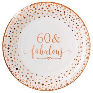 crisky 60 fabulous disposable plates for women 60th birthday decorations rose gold dessert, buffet, cake disposable plates 60th birthday party table supples, 50 count, 9 inches
