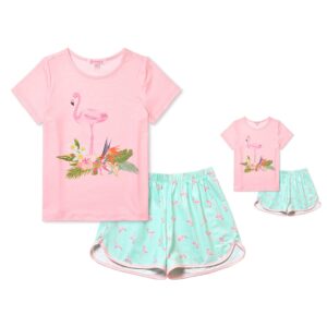 qpancy summer pajamas matching 18 inch doll & girls size 10 11 flamingo pjs sets cotton