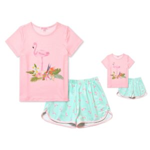 QPANCY Summer Pajamas Matching 18 inch Doll & Girls Size 10 11 Flamingo Pjs Sets Cotton