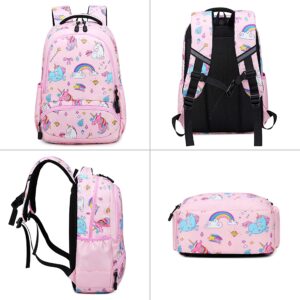 Unicorn School Backpack for Girls - 3 in 1 Kids Waterproof Cute School Bookbag Set with Lunch Bag Pencil Case for Kindergarten Elementary Pink