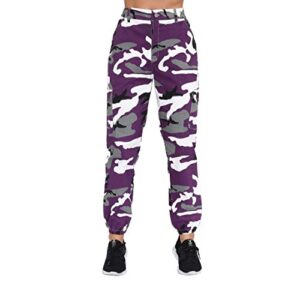 zodlls women's camo pants cargo trousers cool camouflage pants elastic waist casual multi jogger pants with pocket purple camo-xl