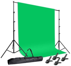 hyj-inc photo background support system with 8.5 x 10ft backdrop stand kit, 6 x 9.5ft 100% pure muslin chromakey green screen backdrop,clamp, carry bag for photography video studio