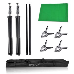 HYJ-INC Photo Background Support System with 8.5 x 10ft Backdrop Stand Kit, 6 x 9.5ft 100% Pure Muslin Chromakey Green Screen Backdrop,Clamp, Carry Bag for Photography Video Studio