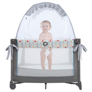 minnebaby pack n play tent, keep baby from climbing out, mini crib safety mesh canopy, play yard tent cover, see through and breathable, against cats and mosquitoes