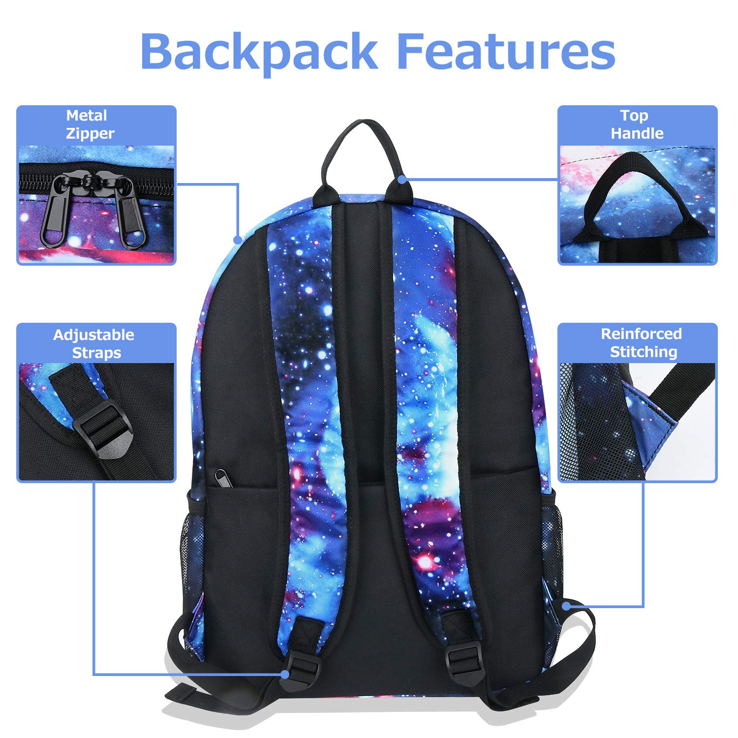 Galaxy Backpack School Backpack for Girls Boys Kids Student Stylish Unisex Canvas Laptop Backpack with Pencil Bag (Galaxy)