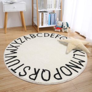 SHACOS Ultra Soft Round ABC Rug 4 Ft Alphabet Rug for Kids Room Play Rug Baby Nursery Rug Educational Playroom Carpet Classroom Rug (4 ft, Beige)