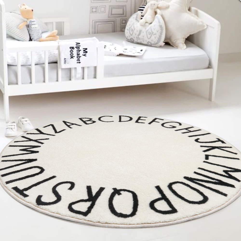 SHACOS Ultra Soft Round ABC Rug 4 Ft Alphabet Rug for Kids Room Play Rug Baby Nursery Rug Educational Playroom Carpet Classroom Rug (4 ft, Beige)