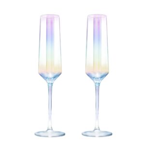 gutsdoor crystal champagne flutes glass set of 2 iridescent champagne glass flutes wedding christmas valentine cheers champagne flutes